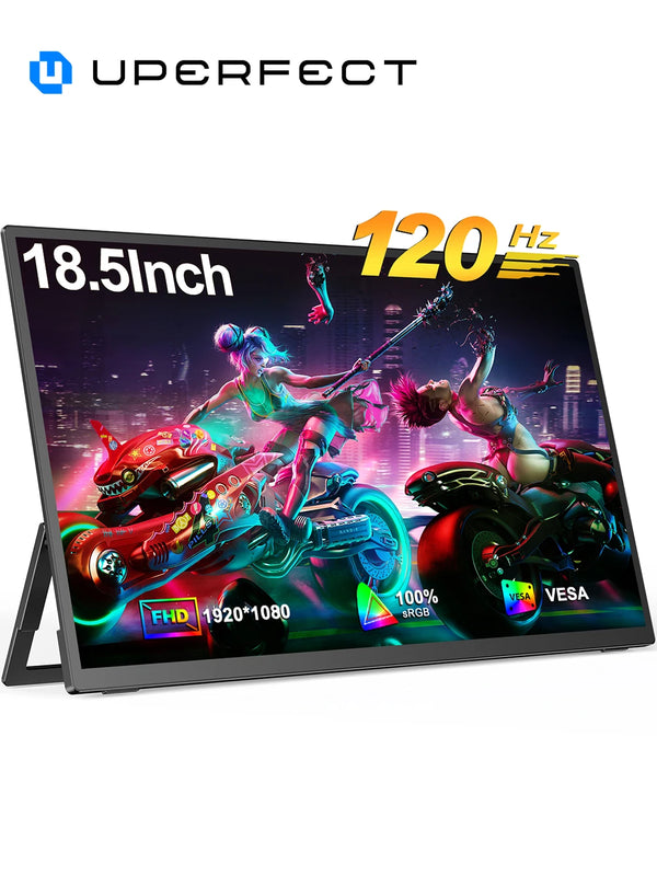 ម៉ូនីទ័រចល័ត UPERFECT ទំហំ 18.5 អ៊ីញ 1080P FHD HDR IPS អេក្រង់កុំព្យូទ័រយួរដៃ HDMI USB C អេក្រង់ខាងក្រៅ ជាមួយឧបករណ៍បំពងសម្លេងពីរ VESA