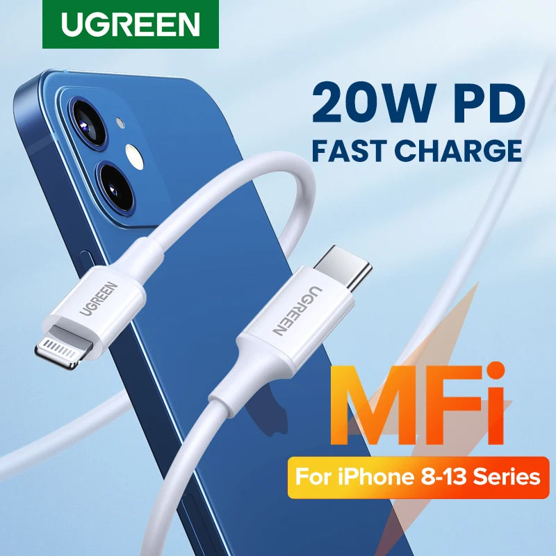 UGREEN MFi 20W PD USB Type C to Lightning Cable for iPhone 14 13 12 Pro Max Fast Charging for iPad Mini Phone Type C Cables