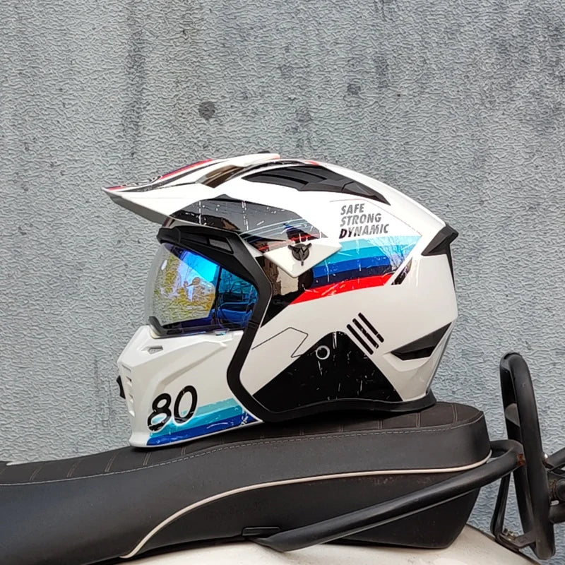 ORZ Retro Helmet Motorcycle Full Helmet Men Women Summer Locomotive Four Seasons Rally Demolition Combination Helmets
