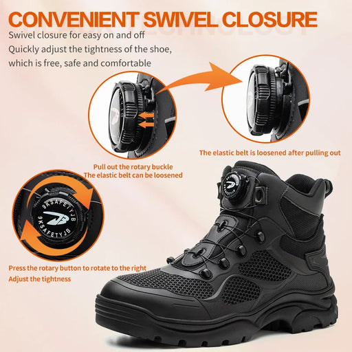 Autumn Rotary Buckle Work Boots Safety Steel Toe Shoes For Men Black Safety Shoe Men's Indestructible Puncture-Proof Work Shoes