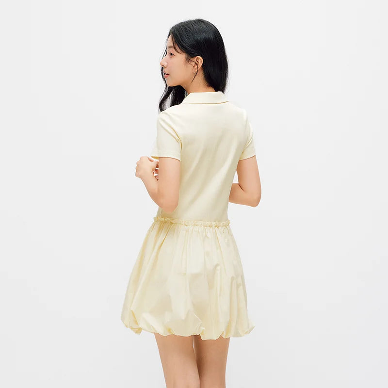 Semir Women Dress Polo Collar Ruffle Spliced Cute Versatile Sweet Bud Mini 2026 Summer Casual Fashion Top