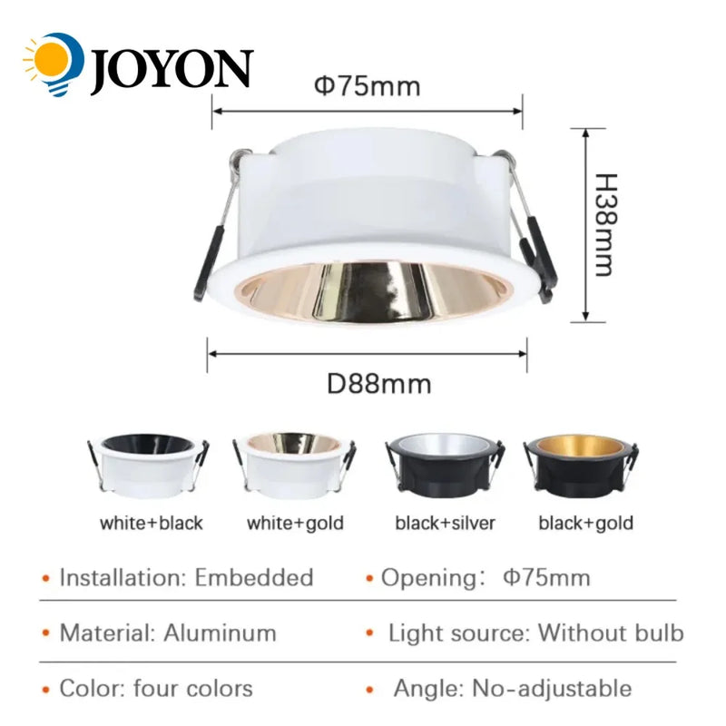 Joyinled Recessed Downlight Frame GU10 MR16 Holder Round Ceiling Mount Spot Light Aluminum Lighting Fixture for Home Commercial