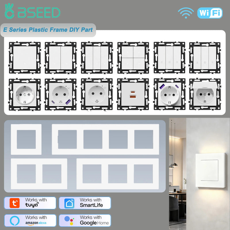 BSEED WIFI Click Switch Module 1/2/3/4Gang Smart Light Switch DIY Part PC Plastic Frame Smart Socket Components Tuya Smart Life