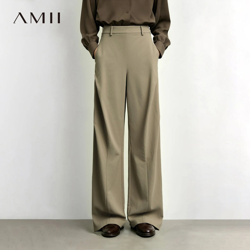 Amii Women Pants 2026 Autumn New Modern Pleated Basic Loose Wide Leg Pants Casual Solid Color Versatile Women Trousers 12643007