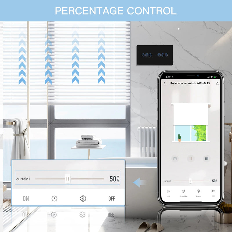 BSEED Wifi Smart Shutter Switch Wireless Double Blind Switch Crystal Panel Touch Switches Work With Smart Life Tuya Alexa App