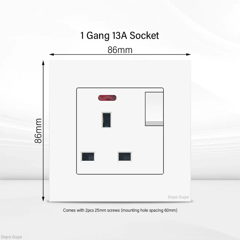 UK 13A Wall Socket with USB Type C 18W Quick Charge Power Outlet,Universal Electrical  Wall Light Switch Dual 3-pin Socket 220V