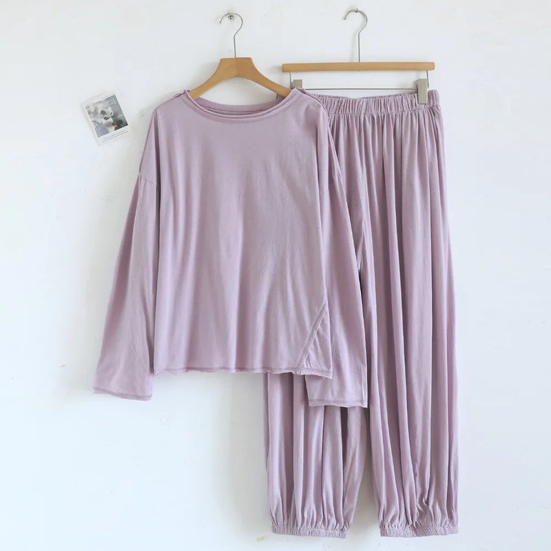 Casual 2 Piece Pyjamas Woman 2026 New Pajamas Suit Spring Autumn Long Sleeve Solid Color Sleepwear Set Pijama Tops and Pants