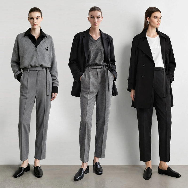 Amii Women Winter Pants Tapered Ankle Length Trousers Detachable Belt Sli Commuter Office Versatile Pants for Women 12624069
