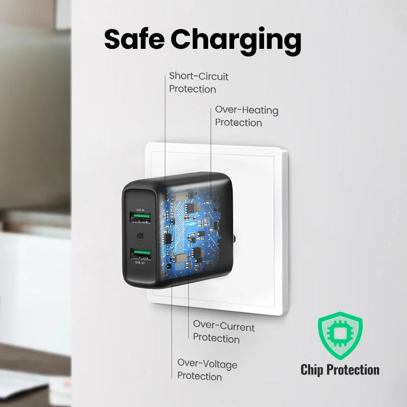 【US Plug】UGREEN USB Charger Quick Charge 3.0 36W Fast Charger Adapter QC3.0 Mobile Phone Chargers for iPhone Samsung Charger