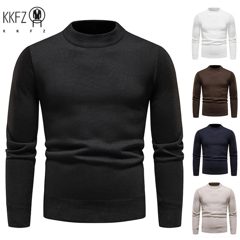 Mens Soft Touch Knit Top Mock Neck Fleece Lined Sweater Long Sleeve Elastic Fabric Autumn Winter Daily Pullover