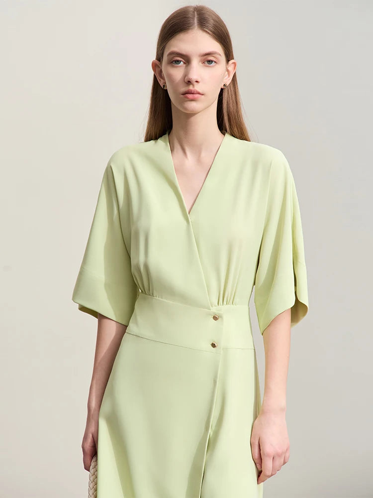 រ៉ូប Amii Minimalism 2024 សម្រាប់ស្ត្រីរដូវក្តៅថ្មីឆើតឆាយសម្រាប់ការធ្វើដំណើរទៅធ្វើការ ក V បែបបារាំង ចង្កេះស្ដើង រ៉ូបម៉ូដទាន់សម័យ 12442166