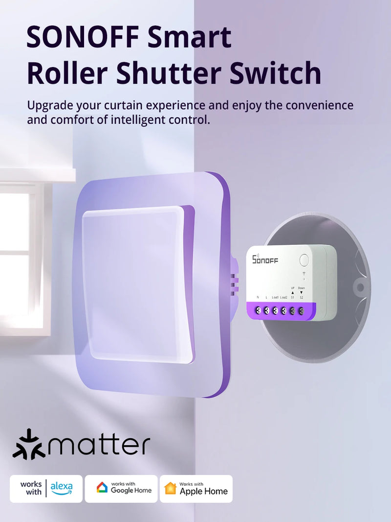 SONOFF MINI-RBS Smart Curtain Roller Shutter Switch Deviation Calibration Smart Scheduling and Exact Control via Matter ALexa