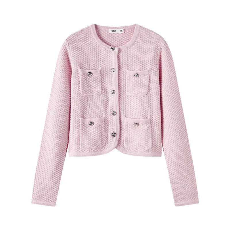 Semir Soft Cardigan For Woman 2026 Short Crew Neck HighWaist Elegant Gentle Women Stylish Top Spring Sweater
