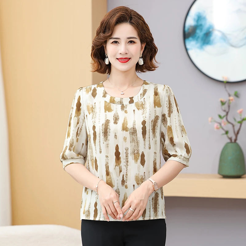 អាវ យឺត ឆ្នូត បោះពុម្ព ទាន់សម័យ សម្រាប់ រដូវក្ដៅ អាវ យឺត ដៃខ្លី បែប អូ ក ឆើតឆាយ សម្រាប់ នារី ការិយាល័យ អាវ រលុង សម្រាប់ នារី សម្លៀក បំពាក់ នារី