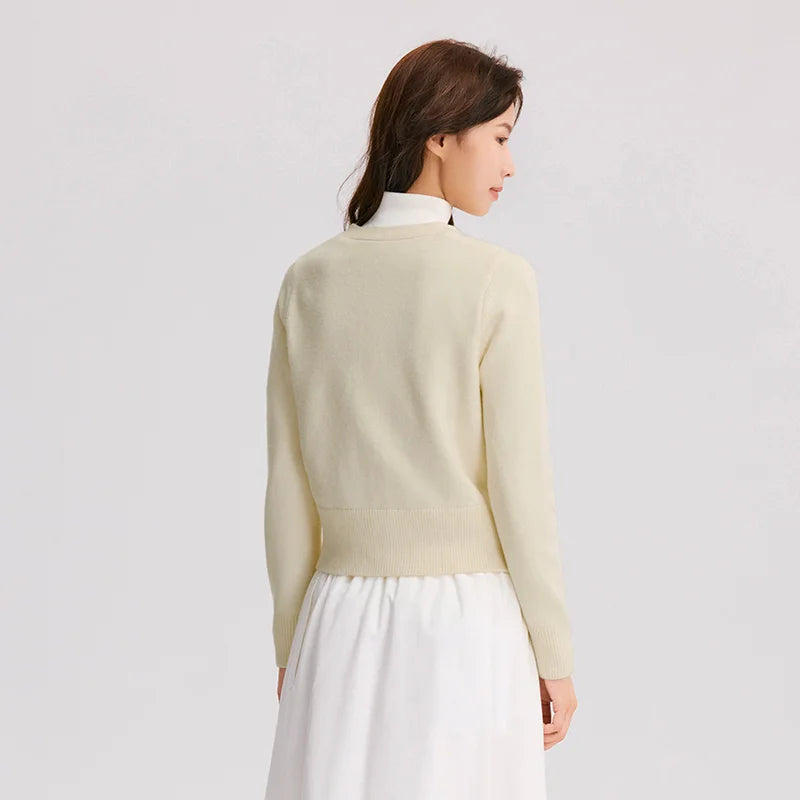 Semir Women Cardigan Bow Toggle V Neck Soft Knit Slim Fit Cropped Sweater 2026 Vintage Everyday Layering Knitwear Top