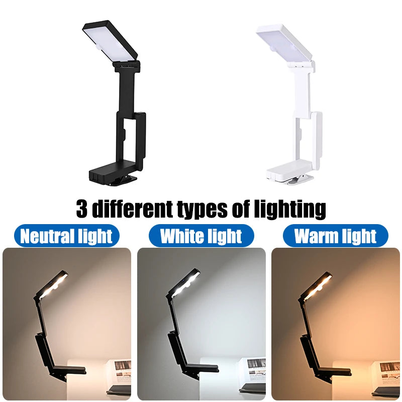 Clamp on Reading Light Rechargeable Foldable Multi-Angle Mini Portable Wireless Desk Lamp Suitable for Reading And Camping