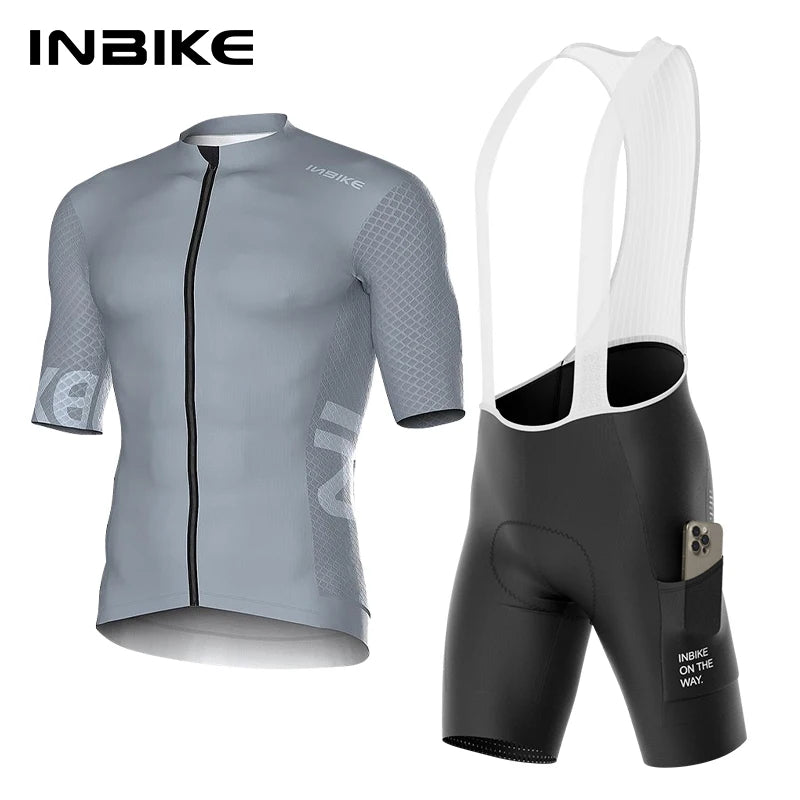 INBIKE Cycling Jersey Set Bicycle Short-Sleeved Shorts Suits for Men Quick-Drying Road Biking MTB Cycling Clothing with Pockets