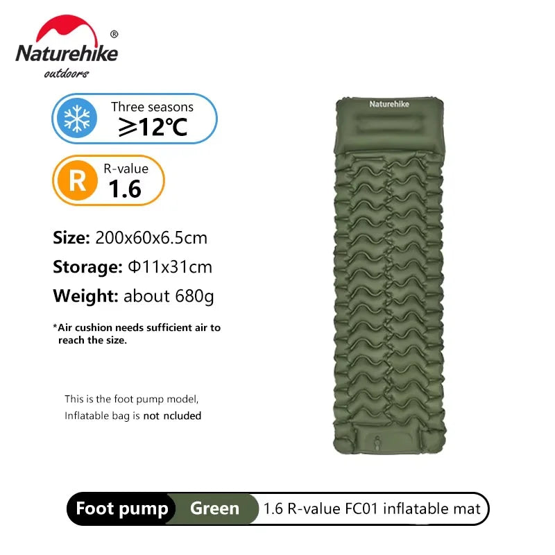 Naturehike FC01 1.6R Value Sleeping Mat Lightweight Inflatable Cushion Outdoor Portable Moisture-proof Pad Wider Tent Mattress
