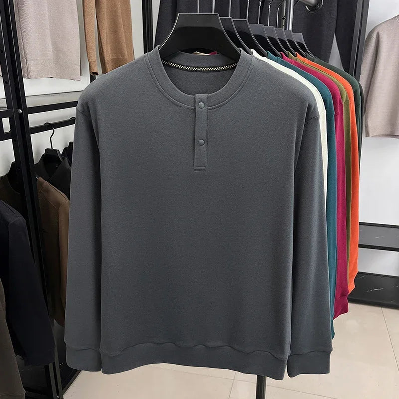 Male Comfort Henley Pullover Long Sleeve Thermal Fabric Two Button Front Breathable Travel Casual Garment