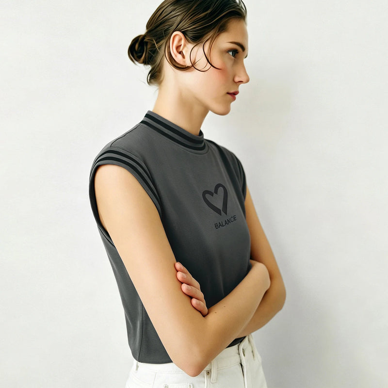 Amii Sleeveless Women's T-Shirt 2026 Summer New Stretch Cotton Tank Top Letter Embroidered Loose Casual Tee For Women 12642116