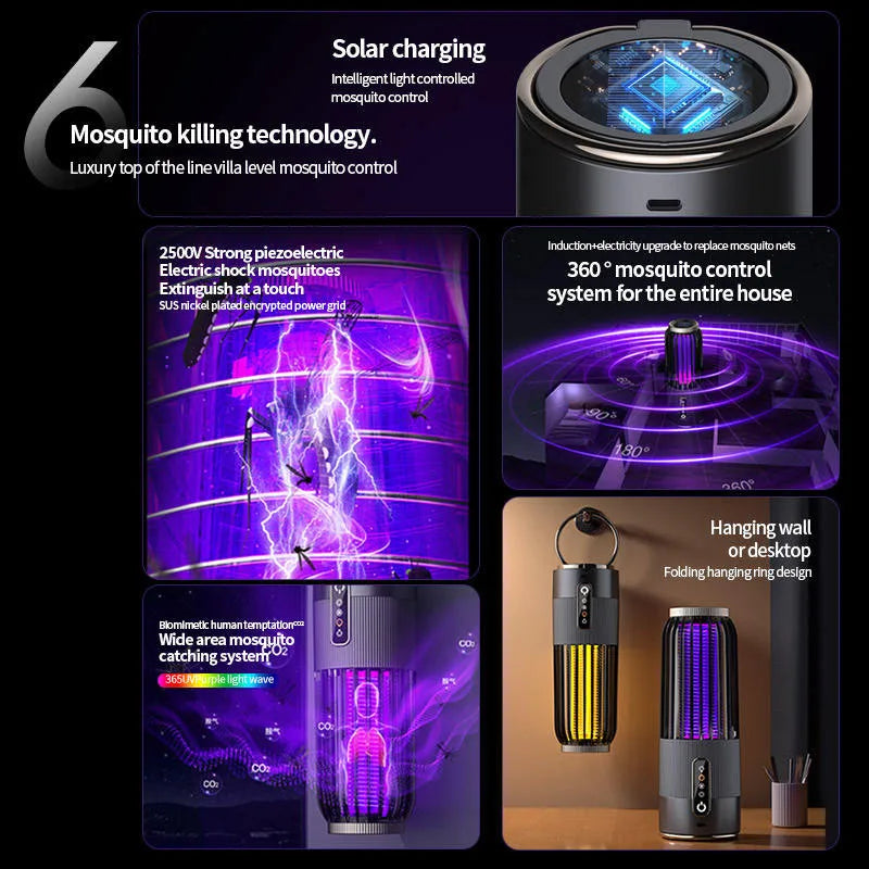 Rechargeable USB Insect Repellent Lure Lamp Solar Electric Mosquito Killer Lamps Timing 2-in-1 Portable Outdoor Camping Light