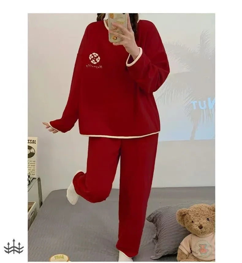 M-3XL Pijama Mujer Invierno Warm De Velvet Women Pajama Big Size Red Home Clothes New Year Sleepwear Pajama Lady Spring Fall