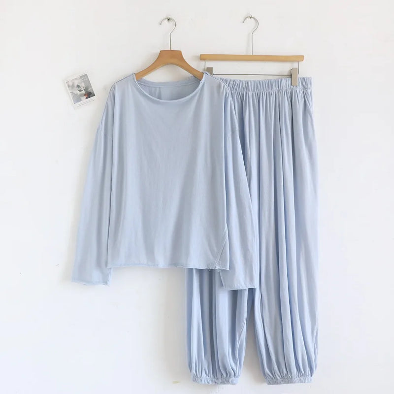 Casual 2 Piece Pyjamas Woman 2026 New Pajamas Suit Spring Autumn Long Sleeve Solid Color Sleepwear Set Pijama Tops and Pants