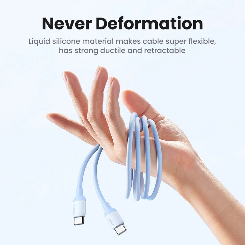 UGREEN Soft Silicone USB C To USB C Cable PD60W Fast Charging Cord for iPhone 17/16/15 Samsung 3A Flexible Liquid Silicone Wire