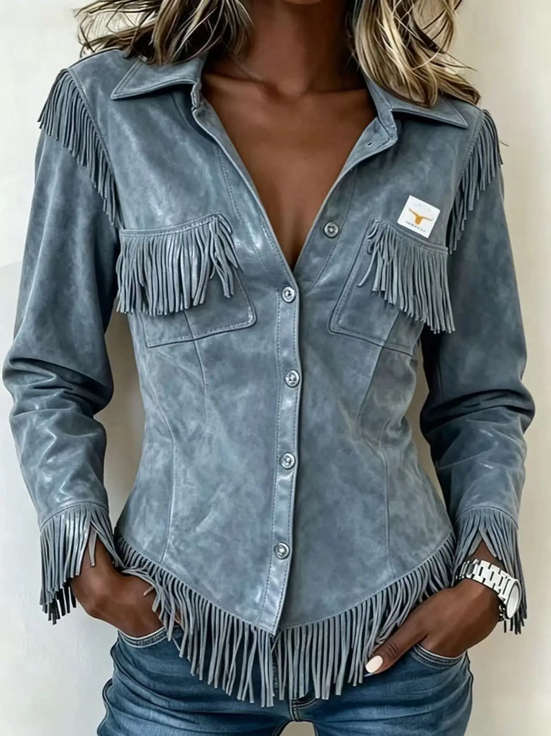 Women's Brown Long-sleeve Collared Shirt with A Slight Stretch, Made of Corduroy Fabric; Available in White or Gray.