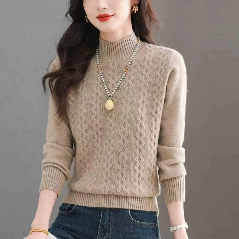 Sweater Woman Clothing Korean Fashion Half High Neck Pullover Pulls Femmes 2026 Autumn Solid Color Women's Long Sleeve Top