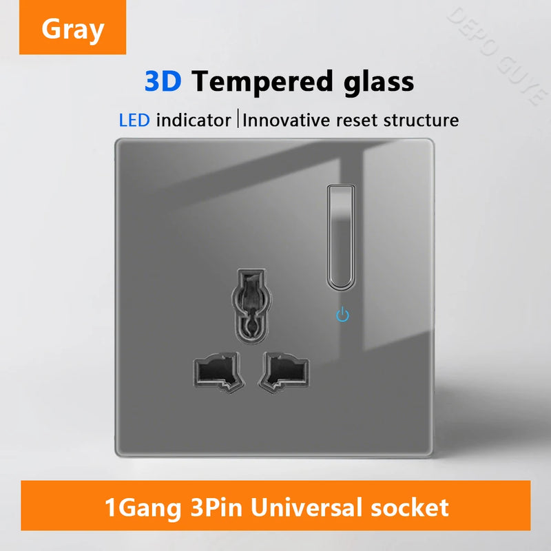 Wall Light Switch Panel LED Indicator UK EU FR Universal USB C Electrical Socket Piano Key Self-reset Wall Switches TV Computer