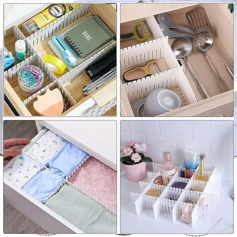 4pcs Plastic Desk & Drawer Organizer Dividers, Adjustable Partition Storage System for Office, Dorm, Home.Organize the grid.