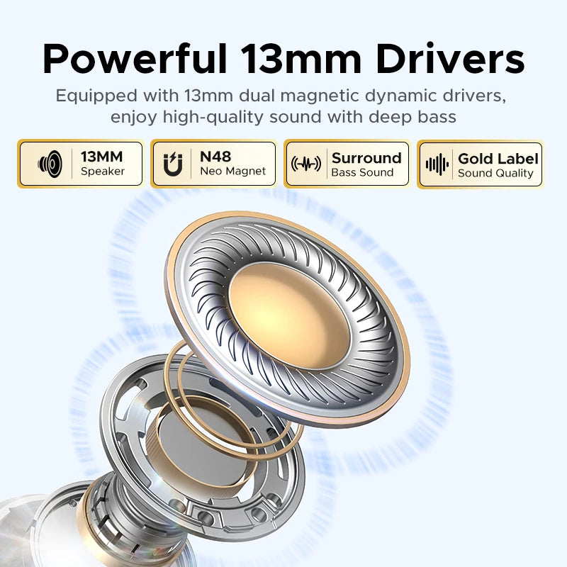 UGREEN LightBuds TWS Earphones Bluetooth 6.0 Wireless Headphones APP Spatial Audio Earbuds 4-Mic Call Noise Reduction 35 Hours