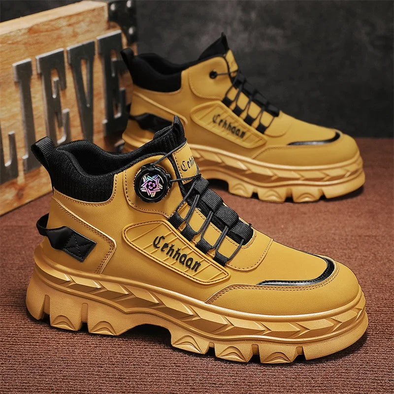 Mens High Top Boots 2025 Autumn New Thick Sole Leather Retro Style Work Boots Comfort Wear-resistant Outdoor Casual Ankle Boots