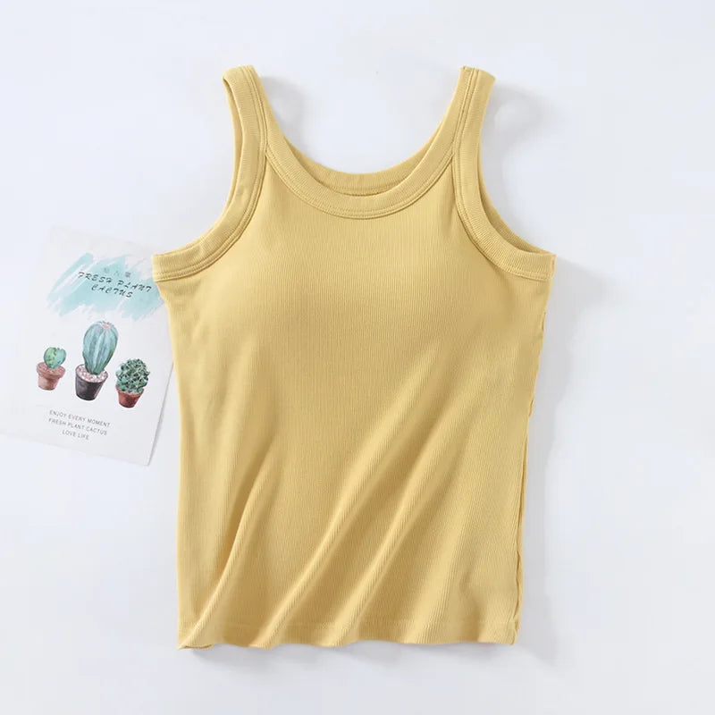 One Piece Nightie Women's Pajamas New Sleeveless Vest Sleeping Tops Casual Knit Modal Sleepwear T-shirt Bra Padded Underwear