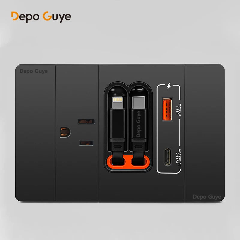 20W PD Fast Charge Socket with Double USB Charging,US/Thai /Italy Universal USB Type-C Wall Outlet Panel 120*79mm For Home Use