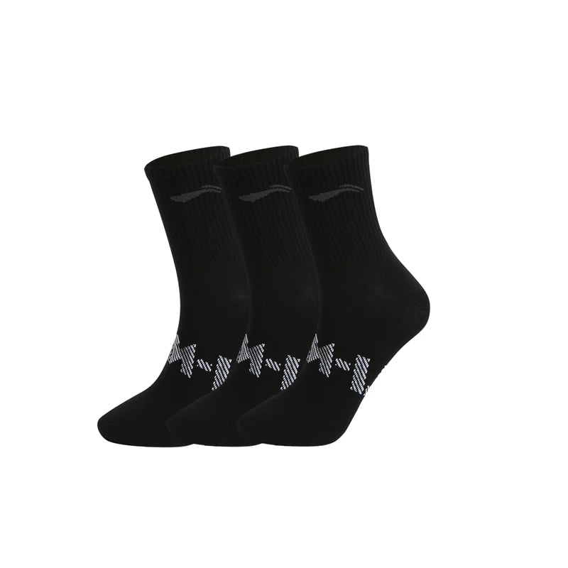 ស្រោមជើង Li-Ning Unisex ៣គូ រចនាបថកីឡា បុរស ស្ត្រី ទំហំ ២៤-២៨សង់ទីម៉ែត្រ ស្រោមជើងកីឡាប្រភេទ LiNing ដែលអាចដកដង្ហើមបាន AWTV005