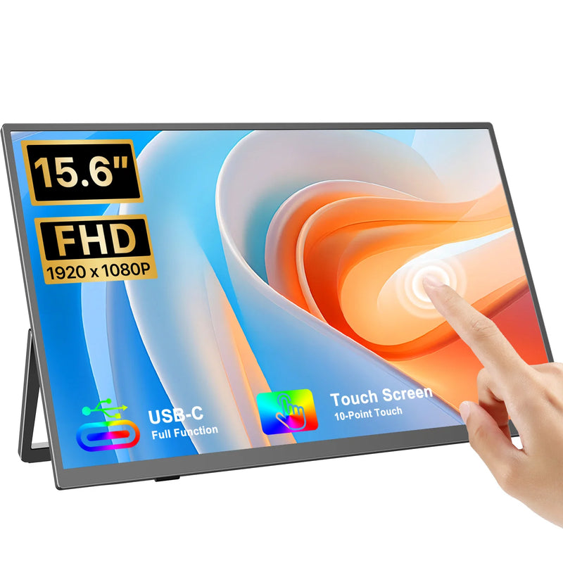 ម៉ូនីទ័រចល័ត UPERFECT ទំហំ 15.6 អ៊ីញ អេក្រង់ប៉ះ 60Hz 1080P អេក្រង់ប៉ះ 10 ចំណុច ជើងទម្រ LS ដែលភ្ជាប់មកជាមួយ 1500:1 HDMI USB C អេក្រង់សម្រាប់ធ្វើដំណើរ