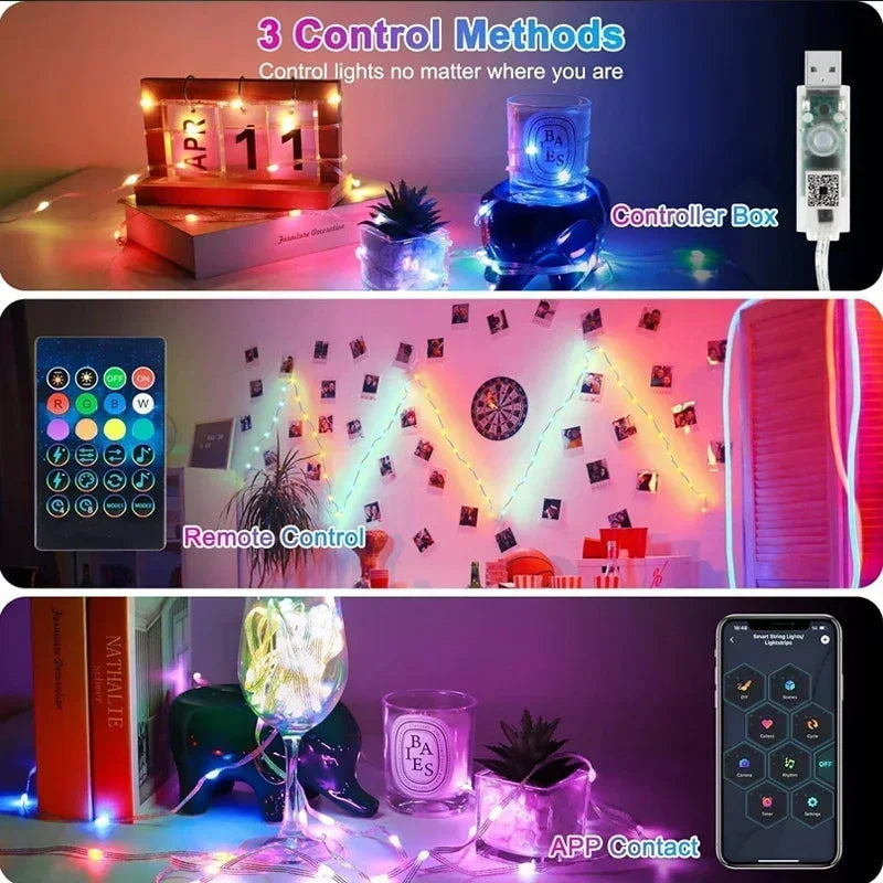 Smart LED String Bluetooth APP Control RGBIC Fairy Lights Waterproof USB Music Dream Color Light Party Room Decoration