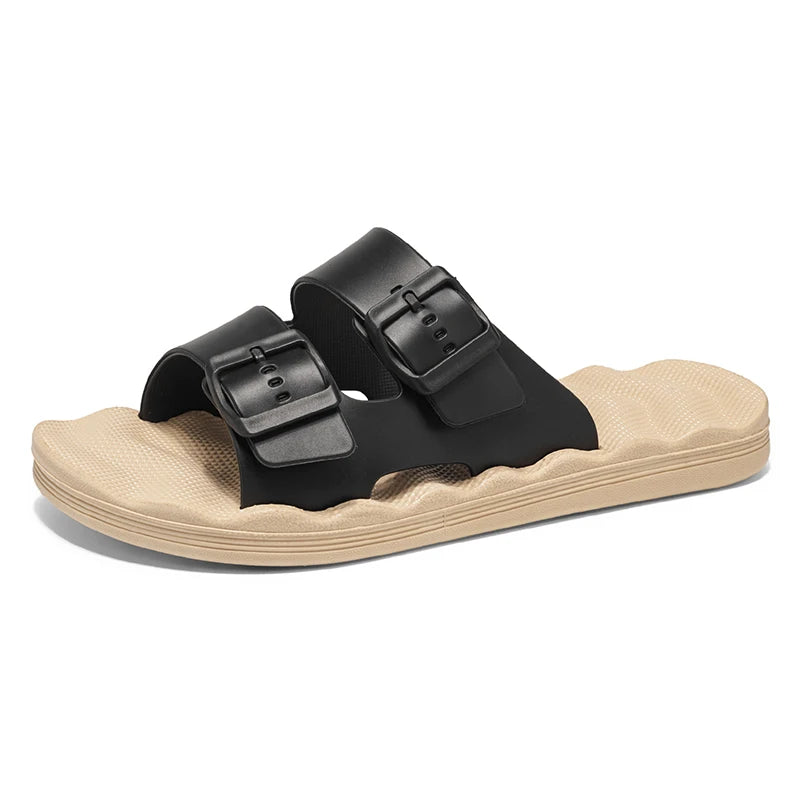 Men's Adjustable Double Buckle Slide Sandals Casual Slippers Lightweight EVA Flat Slides for Indoor Outdoor Beach Shower
