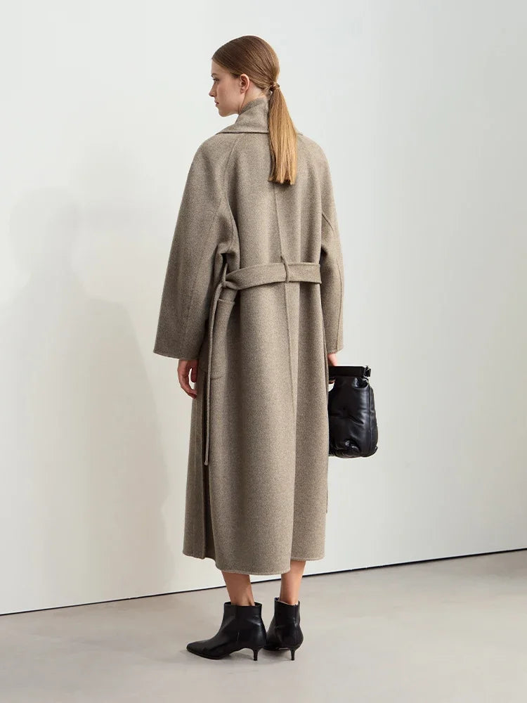 AMII Minimalist Fashion Woolen Coat 2026 Winter New Women's Commuter Full Wool with Belt Long Double-sided Woolen Coat 12424067