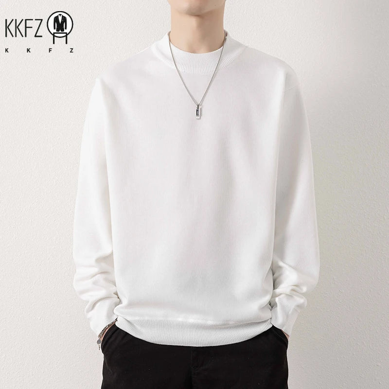 Men Loose Silhouette Half Turtleneck Knitwear Full Plush Lining Long Sleeve Thermal Sweater Casual Daily Base Outfit