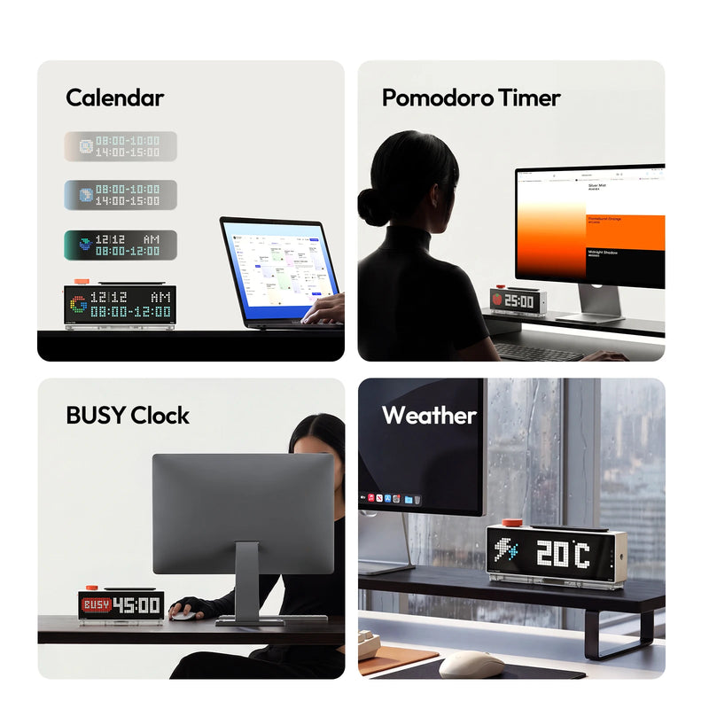 Ulanzi TC002 Pixbar Smart Pixel Clock II ជាមួយកន្លែងសាកថ្ម នាឡិកាលើតុសម្រាប់ Tiktok Youtube Ins LED Display ឧបករណ៍ Smart Studio