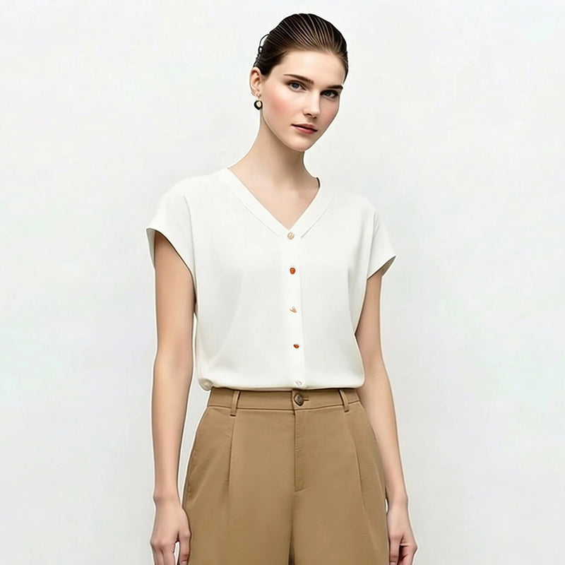 Amii Women's Cardigan 2026 Summer New Color Contrast Buttons Cap Sleeve Cropped Knit Top V Neck Casual Short Sweater 12622211