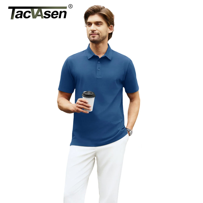 TACVASEN Polo Shirts Men's Short Sleeve Soft Cotton Pique T-Shirts 3 Buttons Classic Fit Casual Performance Golf Shirts Cooling