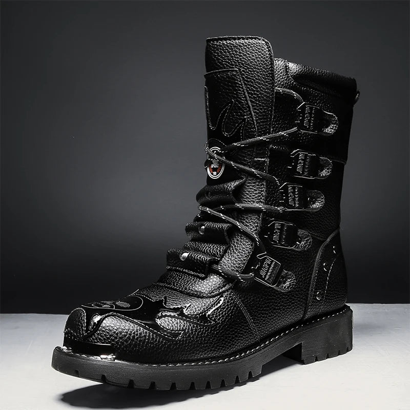 Cycling boots four seasons men's outdoor motorcycle boots plus size high top casual leather boots fashion British Anti slip boot