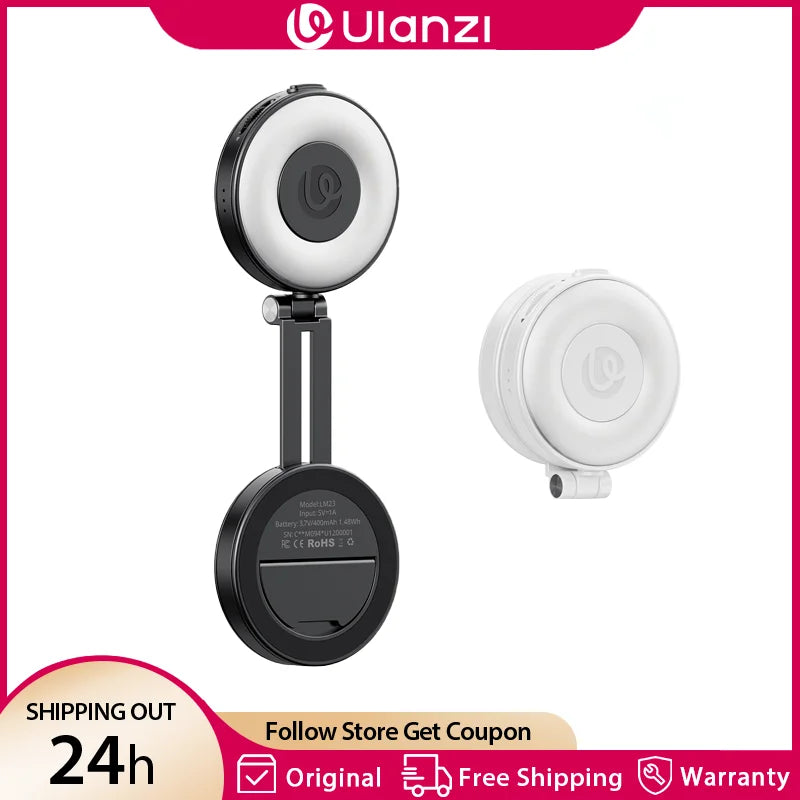 ភ្លើង LED Ulanzi LM23 Magsafe Pocket អាចបត់បាន ភ្លើងវីដេអូ 360 ដឺក្រេ អាចលៃតម្រូវបាន 2500-8500K ពណ៌ពីរ សម្រាប់ទូរស័ព្ទ iPhone 17 16 Android ថតផ្ទាល់