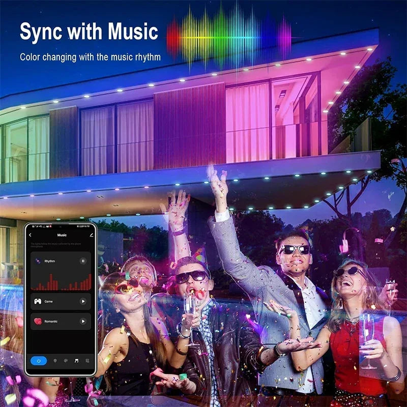 ភ្លើង LED ពណ៌សុបិន ភ្លើង LED RGB ឆ្លាតវៃខាងក្រៅជាមួយនឹងការបញ្ជាពីចម្ងាយ ភ្លើងបំភ្លឺ Eternality Early សម្រាប់ពិធីជប់លៀងថ្ងៃឈប់សម្រាក