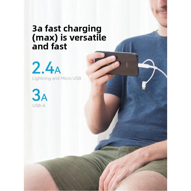 ខ្សែសាកទិន្នន័យ ANKER 3-in-1 Apple Data Cable MFi Certification 6s ស័ក្តិសមសម្រាប់ថេប្លេត Android និង iPhone ខ្សែសាក 1-to-3