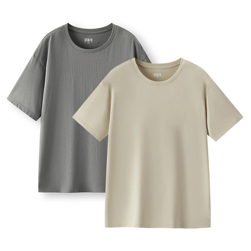 Semir Summer T Shirt For Men 2025 2 pcs per pack O Neck Stretch Solid New Tops Clothing Casual Tshirt Man Streetwear Cool Tee